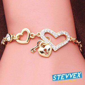 Elegant Diamond Heart Chain Bracelet Gold Women's